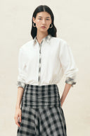 Riley Plaid Embroidery Oversized Shirt in Cotton Poplin