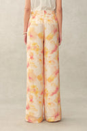 Bella Handpainted Floral Wide Leg Pants in Silk Double Crepe