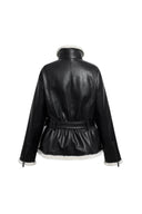 Athena Belted Shearling Padded Jacket in Vegan Leather
