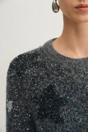 Twinkle Star Intarsia Sweater in Alpaca Sequin Yarn Knit
