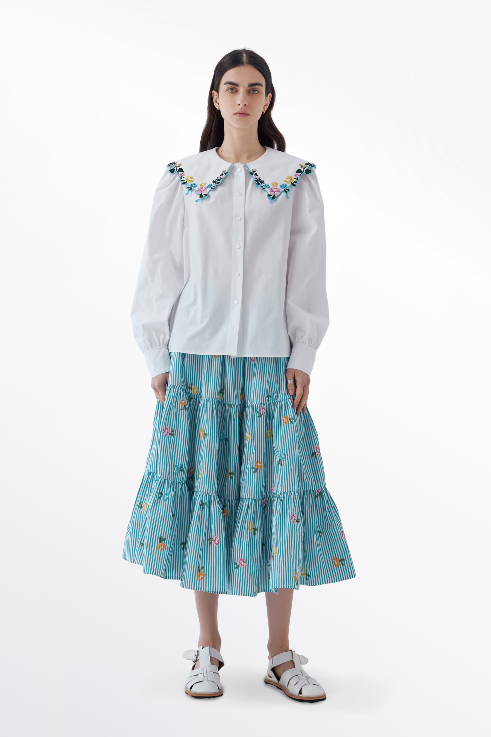 Freya Floral Embroidered Shirt in Cotton