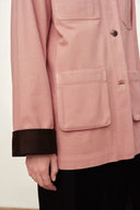 Telmo Dusty Pink Leather Collar Patch Pocket Jacket in Cotton Denim