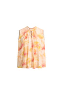 Charlotte Handpainted Floral Neck Tie Sleeveless Blouse in Silk Double Crepe