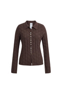 Elowen Plaid Textured Cardigan in Cotton Blend Knit