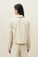 Elowen Cropped Argyle Jacquard Jacket in Cotton Denim