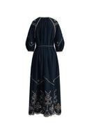 Antonia Embroidered Robe Dress in Linen Blend