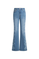 Kari Burnout High Waist Flared Jeans in Stretch Cotton