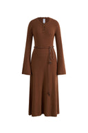 Clara Waxed Cord Belt Bell Sleeve Maxi Dress in Merino Wool Knit