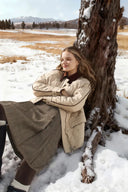 Isla Contrast Collar Quilted Down Jacket in Water-Resistant Cotton