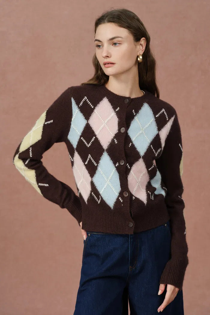 Hart Argyle Short Cardigan in Wool Cashmere Blend Knit
