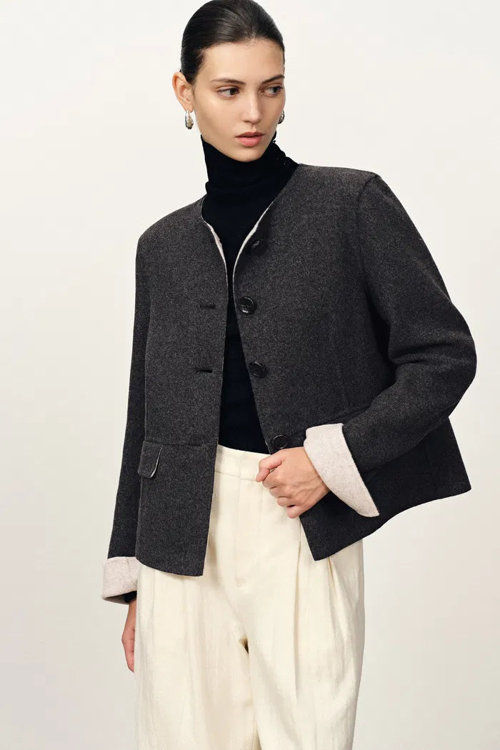 Sola Double Faced Boxy Jacket in Silk Wool Camel Blend