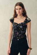 Top tipo camisolín con estampado de granada Sirena, fruncido, con copas incorporadas en mezcla de seda y algodón