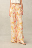 Bella Handpainted Floral Wide Leg Pants in Silk Double Crepe