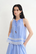 Margherita Embroidery Sleeveless Top in Premium Cotton Poplin