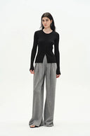 Emma Black Fitted Cardigan in Cotton Blend Yarn Knit