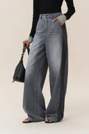 Jeans Holgados Clarisse en Tonos Oscuros en Denim de Algodón