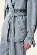 Calista Belted Trench Style Coat in Lightweight Cotton Denim
