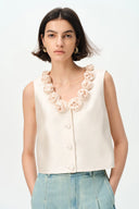 Loira 3D Flower Vest in Silk Wool Satin