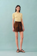 Gracia Gele Polo Top in Hoog Elastische Kabeltricot