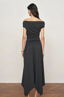 Isabella Smocked Drape Sleeveless Dress in Brushed Cotton Blend