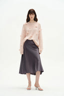 Pull rose Sally tricoté main en angora mohair