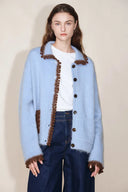 Lvy Hand Crochet Pom Pom Cardigan in Mohair Blend Knit