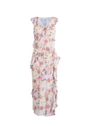 Alice Handpainted Floral Bias Cut Ruffed Sleeveless Dress in Crinkle Gauze