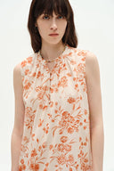 Emma Hand Painted Flora Sleeveless Midi Dress in Silk Cotton