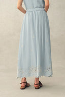 Yori Floral Cutwork Embroidery A Line Maxi Skirt in Linen Blend