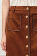 Olivia Contrast Trim Jacket and Skirt Matching Set in Faux Suede