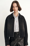 Chaqueta Corte Cuadrado Pike con Lavado Vintage en Denim de Algodón