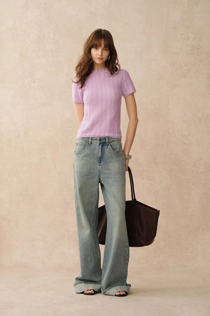 Lowell Open Knit Short Sleeve Top