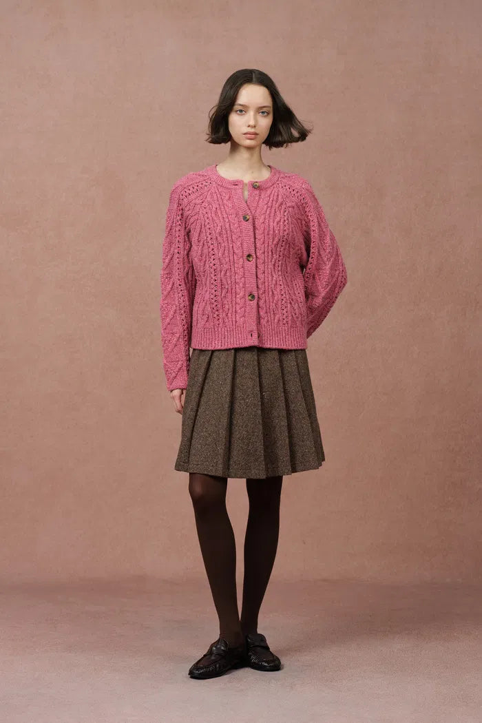 Celina Cable Knit Cardigan in Merino Wool Marled Chunky Knit