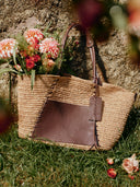 Brera Beach Tote Large Bag with Mirror in Handwoven and Top-Grain Leather Patchwork