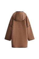 Cappotto corto Selva con cappuccio e rifiniture in pelle in twill di merino e alpaca