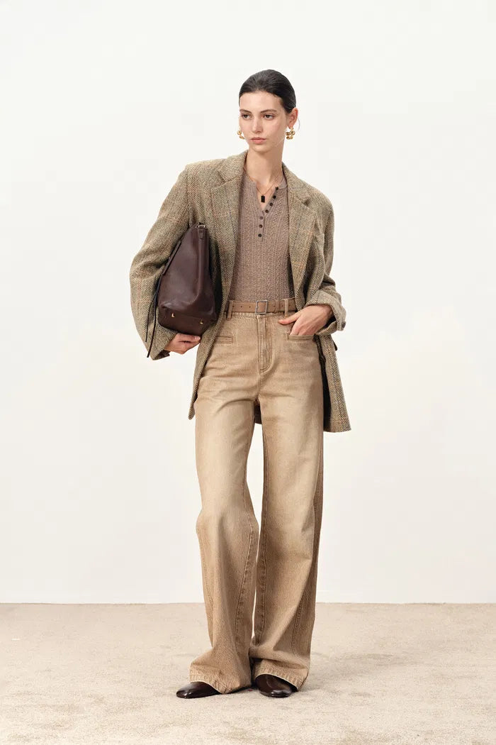 Daphne Soft Checkered Blazer in Merino Wool Herringbone