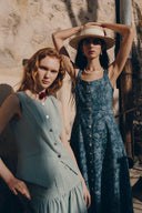 Ella Flora Laserwork Strap Maxi Dress in Cotton Denim