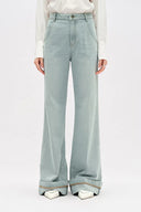 Nîmes Bestickte Jeans mit weitem Bein aus Baumwoll-Denim