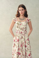 Robe à bretelles Ria à imprimé grenade avec smocks et bonnets intégrés en mélange de lin