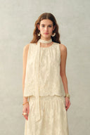 Viola Lace Ribbon Sleeveless Top in Tulle Embroidery