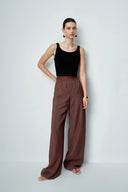 Pantalon Large à Taille Élastique Harper en Soie Mûrier Séchée