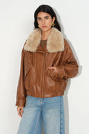 Sloane Vintage Padded Biker Jacket in Vegan Leather