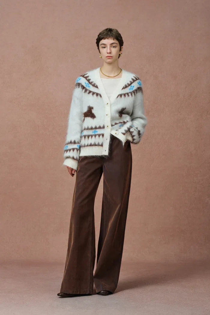 Elva Christmas Pony Knit Cardigan in Merino Mohair Multi-Yarn Knit