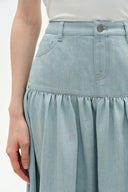Rose Pleated Denim Skirt in Summer Denim
