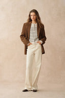 Rhea Scalloped Henley Striped Sweater in Wool-Alpaca Knit