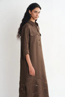 Robe-chemise à broderies ajourées Riley en lin fin