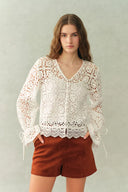 Amara Openwork V neck Cardigan in Cotton Yarn