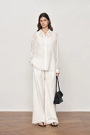 Eliana Cutwork Embroidery Point Collar Shirt and Pants Set in Cotton