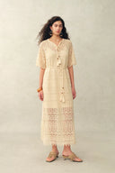 Ondina Handmade Lace Open-Knit Vacation Dress in Linen Blend Crochet