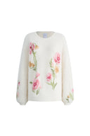 Rhoeadine 3D Jacquard bestickter Pullover aus Alpakawolle - Rundhalsausschnitt Version